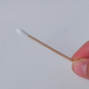 綿棒の半分を膣内に挿入し、綿の部分が膣壁に触れるようにして5秒間待つことで綿を膣分泌液で湿らせます。その際、片足をトイレや踏み台などにのせ、綿棒を持っていない方の手で膣をひろげると簡単にできます