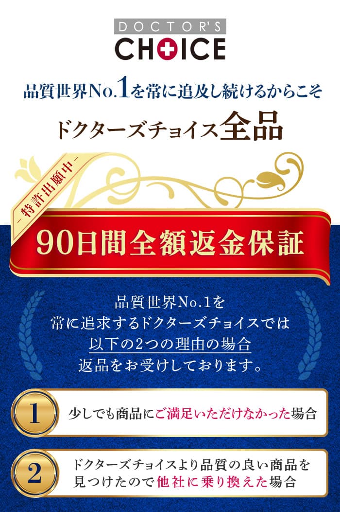 品質世界No.1を常に追及し続けるからこそドクターズチョイス全品90日間返品保証